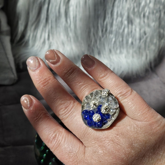 Brutalist rings 1990 with blue crystals - Picture 3 of 8